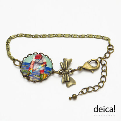 Pulseira-con-lazo-e-peche-axustable-ilustrada-co-debuxo-mariscadora