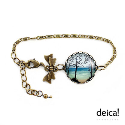 Pulseira-con-lazo-e-peche-axustable-ilustrada-co-debuxo-praia